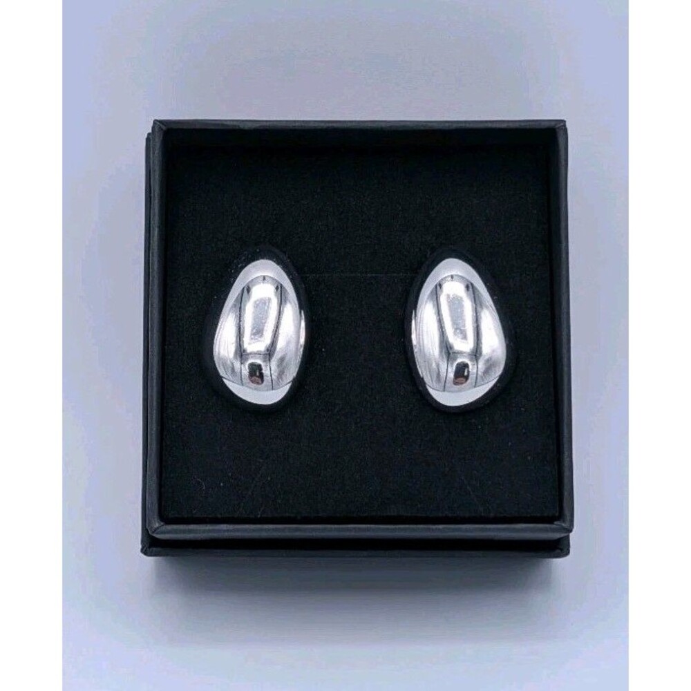 Vintage Signed Monet Silver Teardrop Clip Earrings Abstract Modernist Art Deco